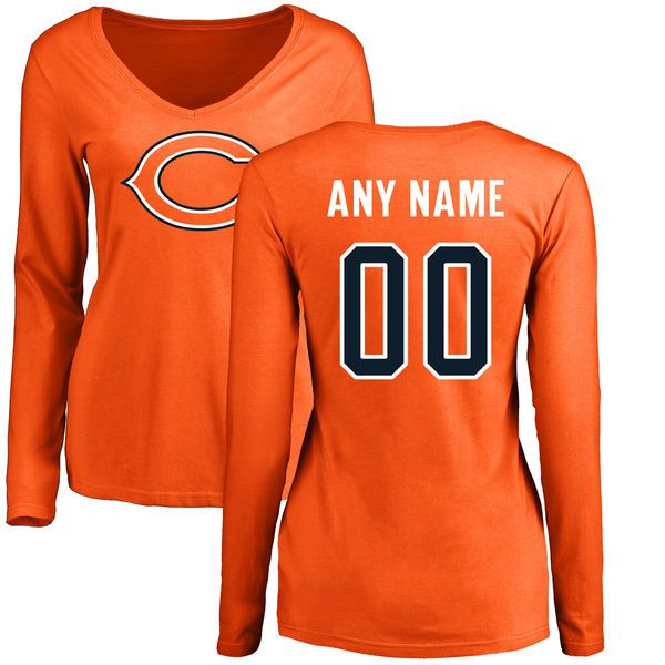 Women Chicago Bears NFL Pro Line Orange Custom Name and Number Logo Slim Fit Long Sleeve T-Shirt->->Sports Accessory